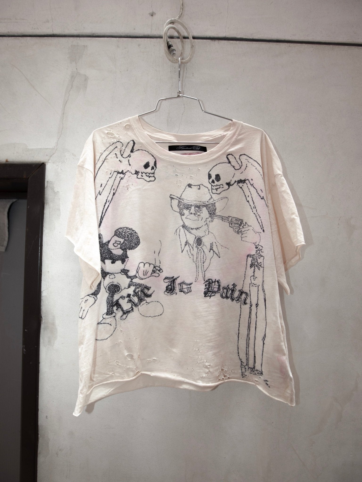 1:1 Hand Drawn EAT SHIT - VNTG WHITE TEE - Handmade Rust
