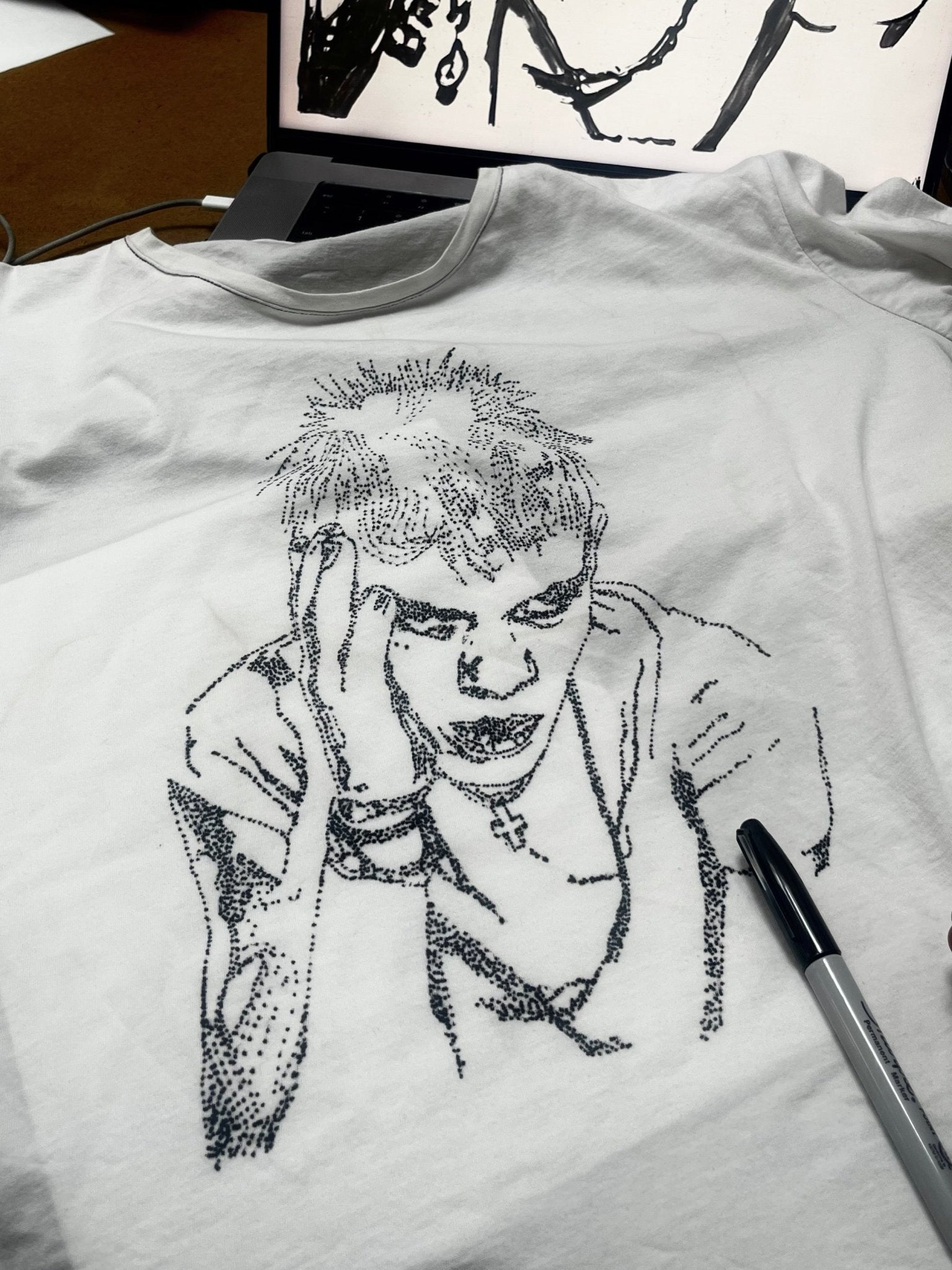 1:1 Hand Drawn FUCK OFF - VNTG WHITE TEE - Handmade Rust
