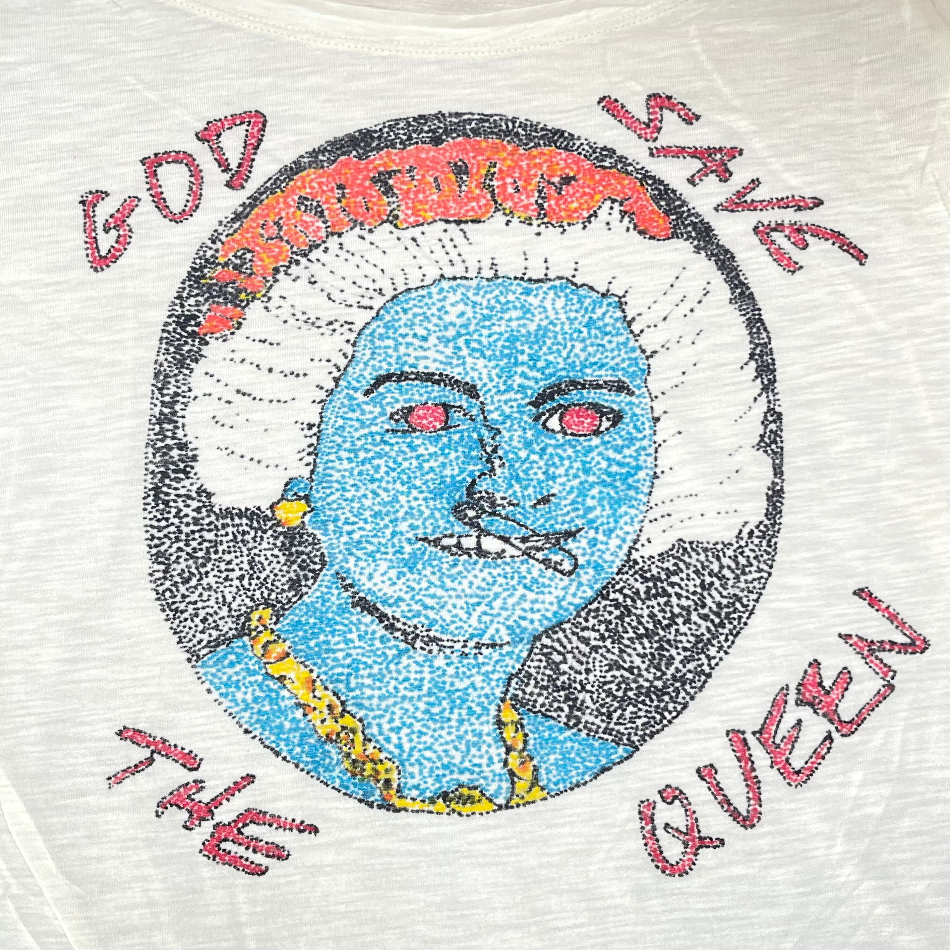 1:1 Hand Drawn SAVE THE QUEEN - VNTG WHITE TEE